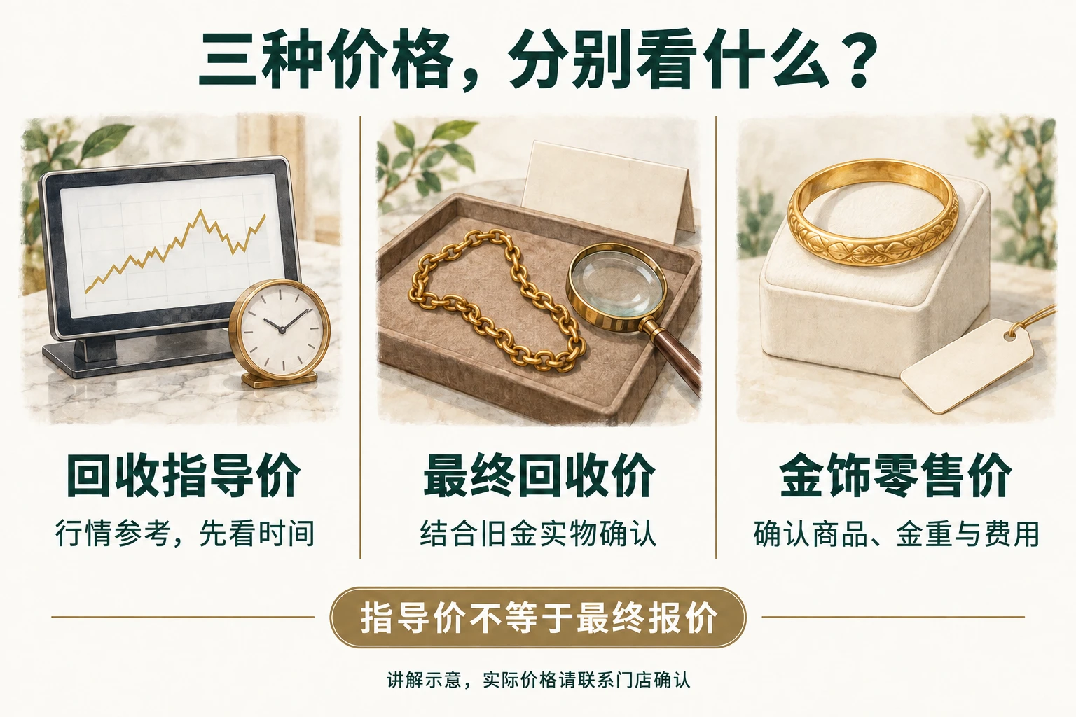 三种价格,分别看什么?讲解图,文字内容见下方“查看文字说明”。